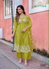 Noorani By Mittoo Mul Chanderi Handwork Kurti With Bottom Dupatta